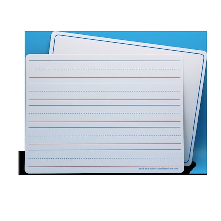 Flipside Dry Erase Learning Mat, Two-Sided Red & Blue Ruled/Plain, 9in X 12in 48 Pack, Non-Magnetic, 48PK 20234